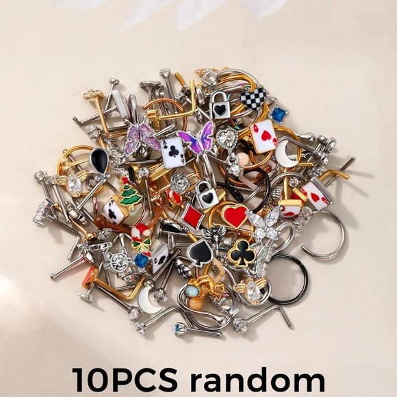 Stylish 20G Nose Rings Hoops Set - 10PCS Hypoallergenic Jewelry for Women - Picture 7 of 9